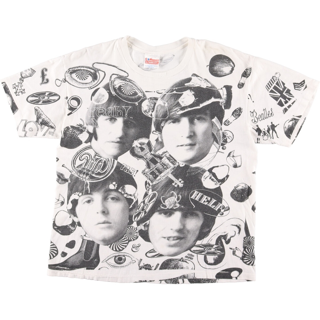 535cm肩幅90年代 ヘインズ Hanes THE BEATLES ビートルズ 大判プリント 両面プリント バンドTシャツ バンT USA製 メンズL ヴィンテージ /evb001815