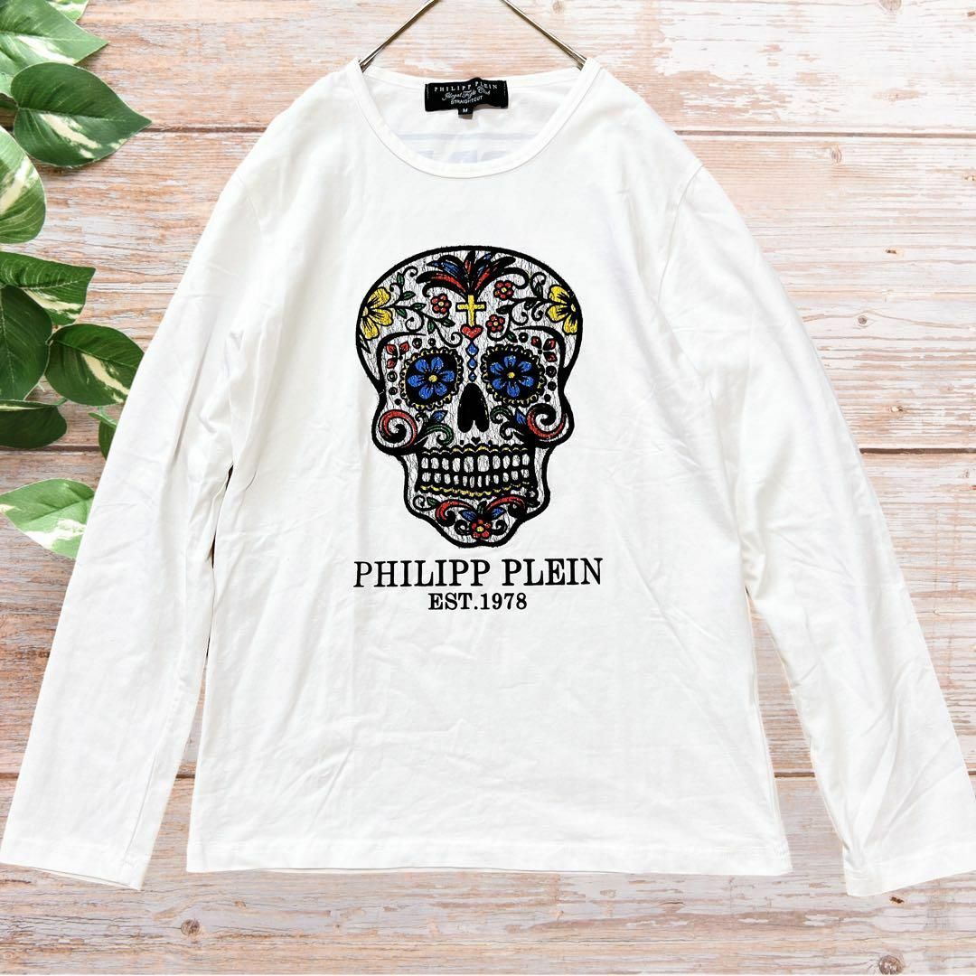 HYDROGEN - 【美品】PHILIPP PLEIN ロンT 花柄スカル 背中ロゴ Mの通販