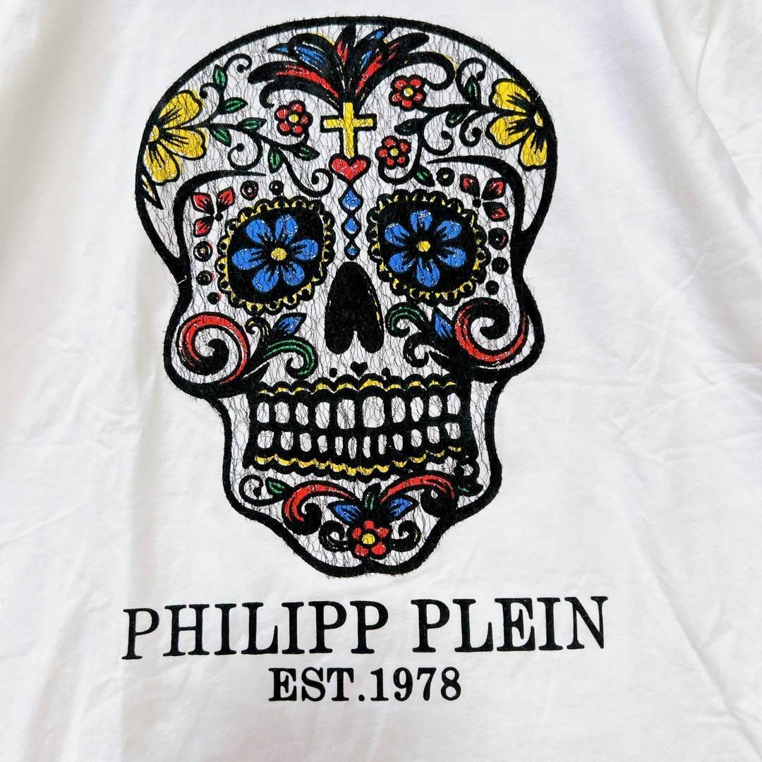 HYDROGEN(ハイドロゲン)の【美品】PHILIPP PLEIN ロンT 花柄スカル 背中ロゴ M メンズのトップス(Tシャツ/カットソー(七分/長袖))の商品写真