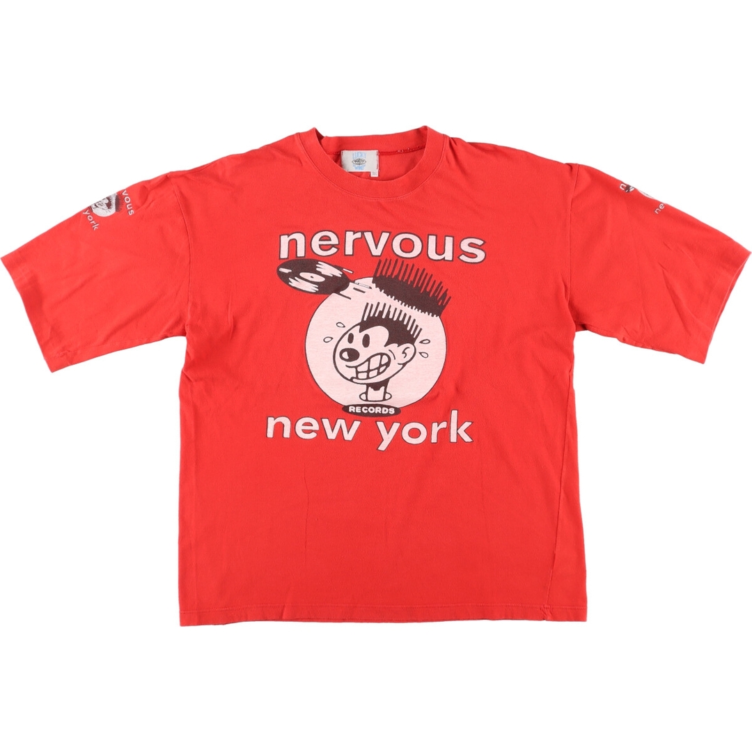90年代 LUCKY WIND Nervous RECORDS 袖プリント アドバタイジングTシャツ イタリア製 メンズXL ヴィンテージ /eva001251