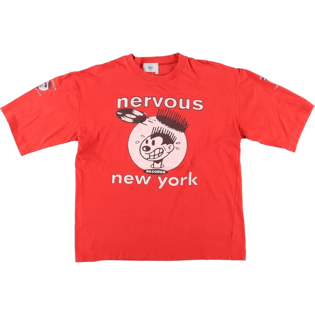 古着 90年代 LUCKY WIND Nervous RECORDS 袖プリント アドバタイジングTシャツ イタリア製 メンズXL ヴィンテージ /eva001251 メンズのトップス(Tシャツ/カットソー(半袖/袖なし))の商品写真