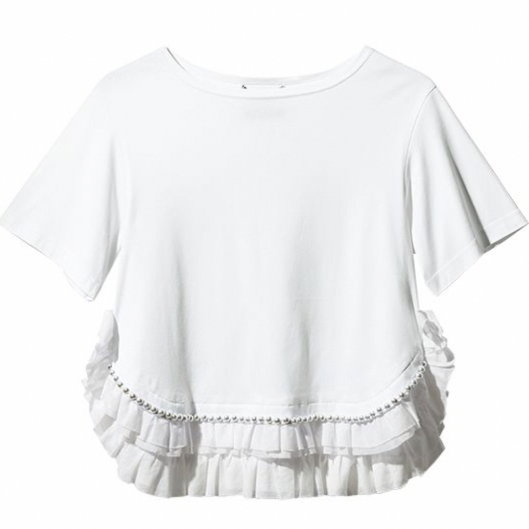 MUVEIL - ミュベール パール Tシャツ フリル ミュベールワーク MUVEIL - ミュベール パール Tシャツ フリル ミュベールワーク