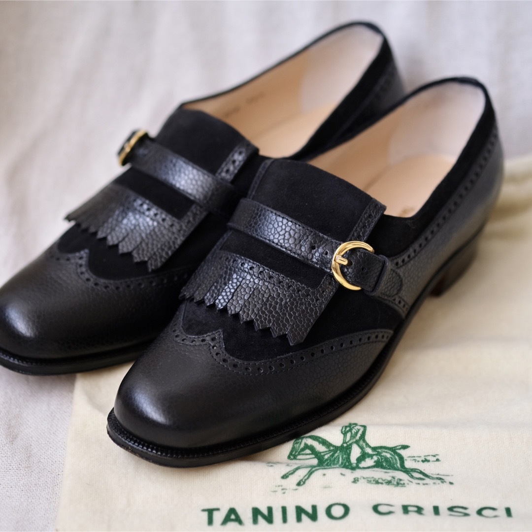 極美品TANINO CRISCI コンビストラップウィングキルトローファー-