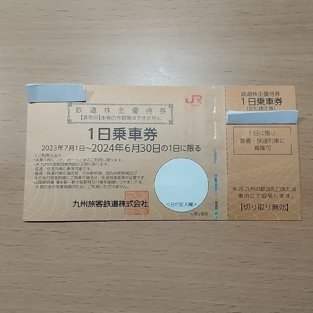 JR九州　株主優待　 jr九州　九州旅客鉄道　１日乗車券　1枚 チケットの優待券/割引券(その他)の商品写真