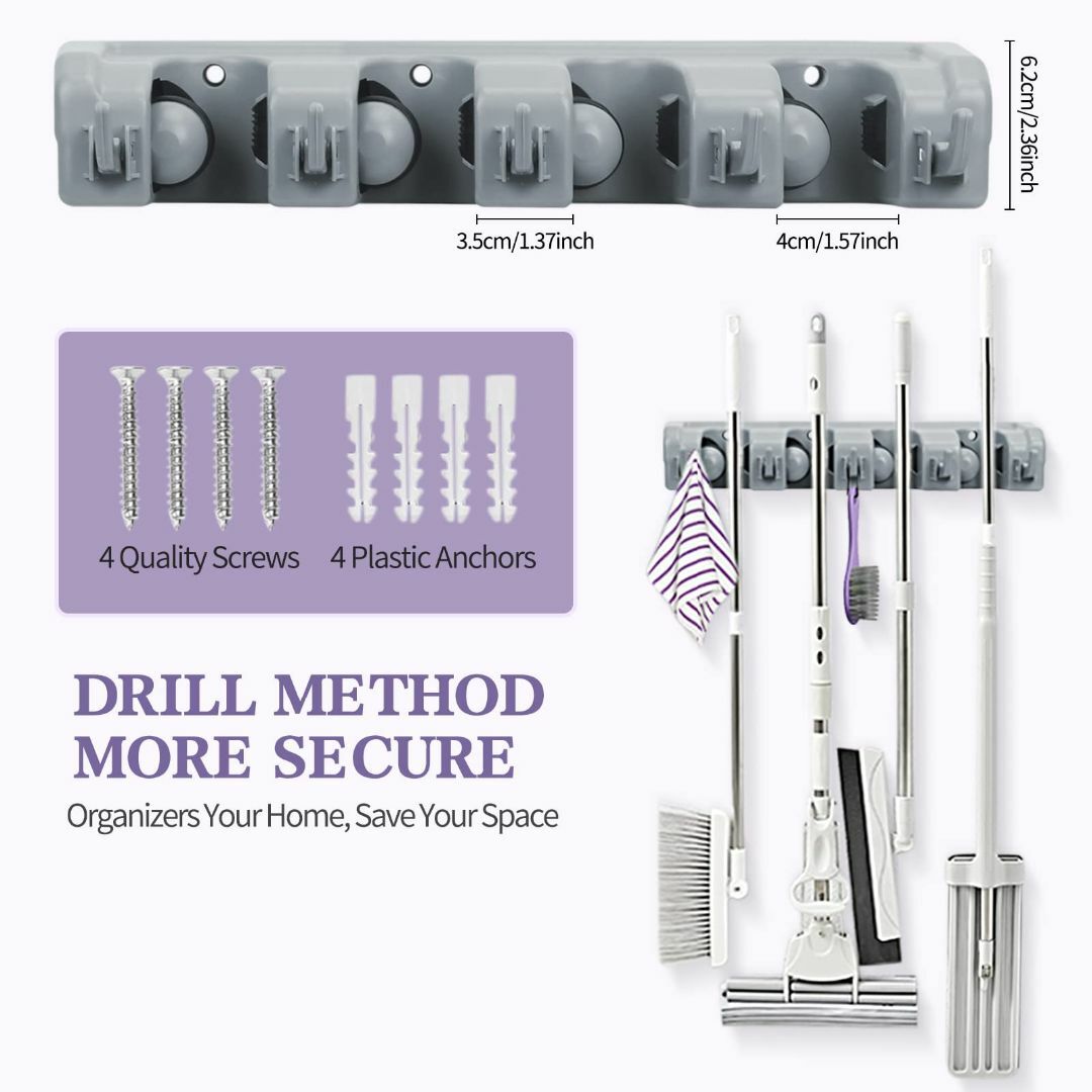 【色: グレー】FYY モップホルダー モップハンガー モップ収納 モップフック