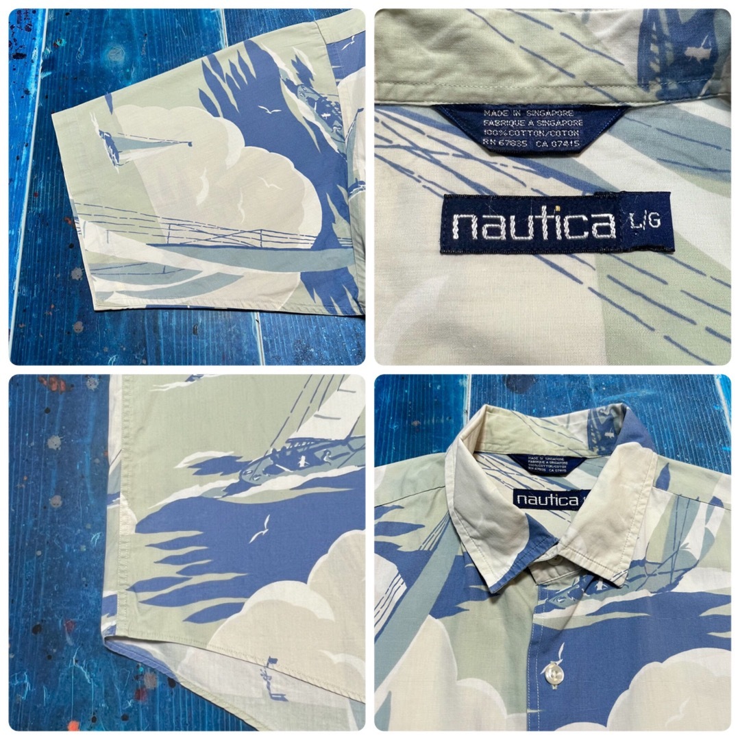 NAUTICA(ノーティカ)の【ノーティカ】ビッグセーリングヨット柄半袖マリン総柄シャツ 90s メンズのトップス(シャツ)の商品写真