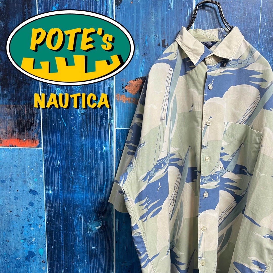 NAUTICA(ノーティカ)の【ノーティカ】ビッグセーリングヨット柄半袖マリン総柄シャツ 90s メンズのトップス(シャツ)の商品写真