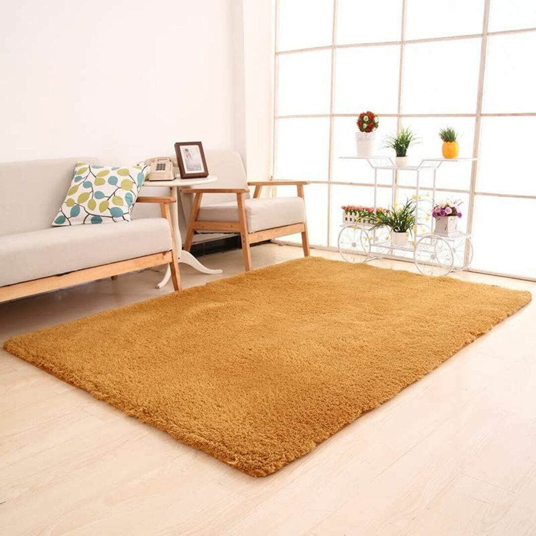 【色: カーキ】ORBIDO カーペット ラグマット 滑り止め付 洗える 地毯