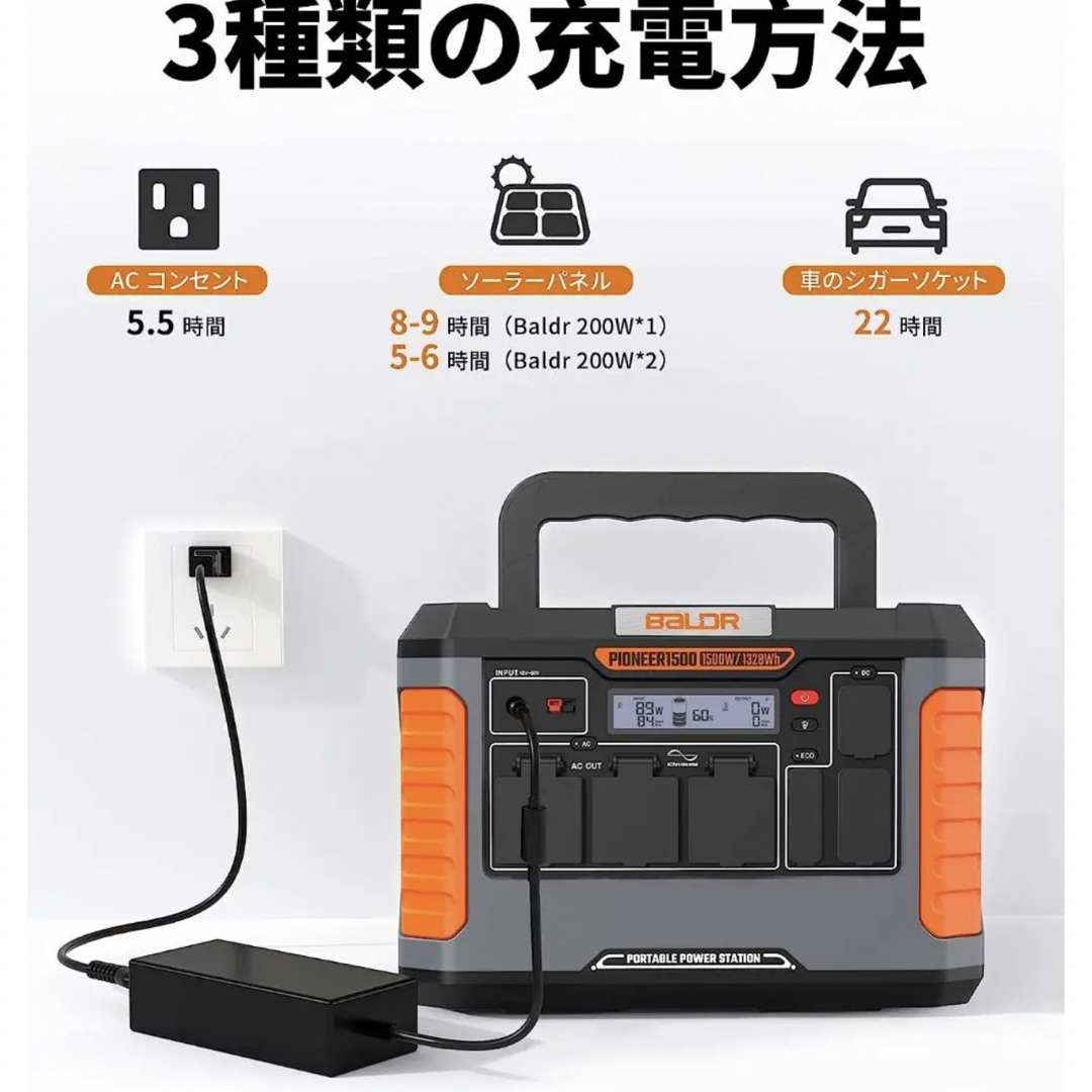 BALDR ポータブル電源 リン酸鉄 1500w ポータブルバッテリー 非常電源