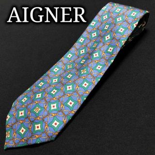 アイグナー(AIGNER)のアイグナー ロゴ金具チェック ブルー＆グリーン ネクタイ A102-J07(ネクタイ)