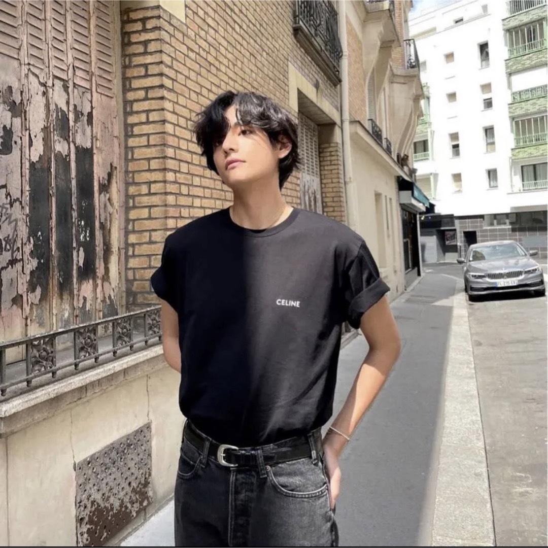 正規品最新作 celine - CELINE セリーヌロゴTシャツ ルーズ ブルー Sの