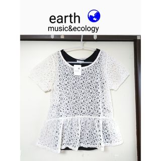 アースミュージックアンドエコロジー(earth music & ecology)の未使用❗レーストップス ペプラム F & 黒タンクトップ  総レース◆かぎ針編み(カットソー(半袖/袖なし))