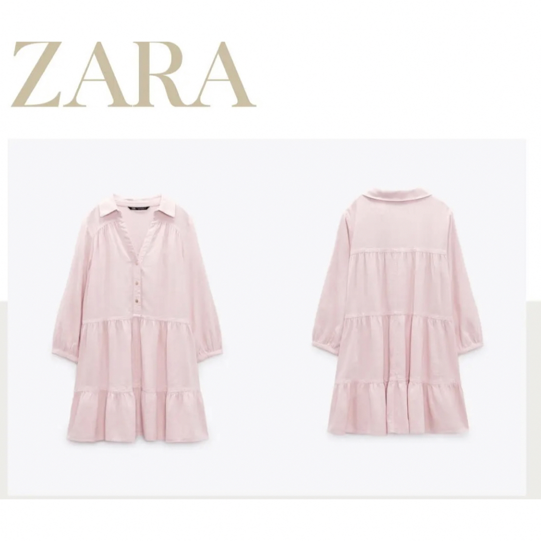 ZARA(ザラ)のピンク　ティアード　ワンピース レディースのワンピース(ミニワンピース)の商品写真