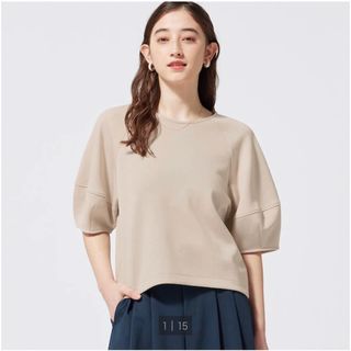 ジーユー(GU)の新品未使用　ジーユー　ランタンスリーブT(5分袖)Z+E Mサイズ　ベージュ(Tシャツ(半袖/袖なし))