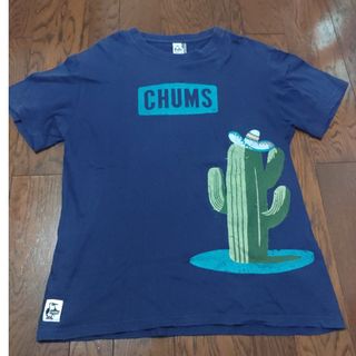 チャムス(CHUMS)のCHUMS　Tシャツ　L　ボックスロゴ　サボテン　刺繍　ネイビー(Tシャツ/カットソー(半袖/袖なし))