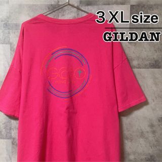 ギルタン(GILDAN)のGILDAN　Tシャツ　3XLサイズ　ピンク　プリント　ロゴ　半袖　USA古着(Tシャツ/カットソー(半袖/袖なし))