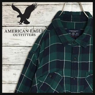 アメリカンイーグル(American Eagle)の【人気カラー緑黒色】アメリカンイーグル☆長袖チェックシャツ　XL H206(シャツ)