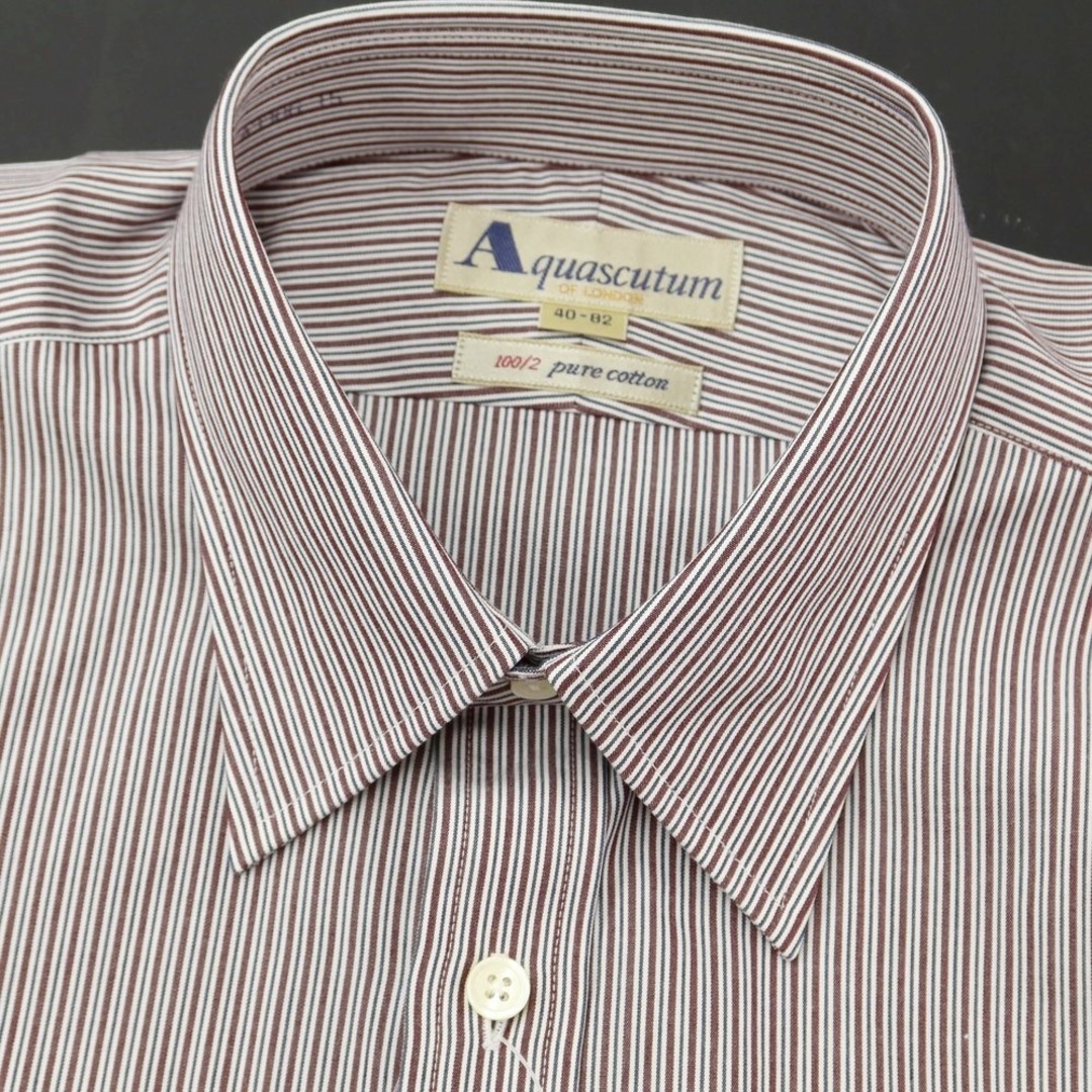 【未使用】アクアスキュータム Aquascutum ストライプ ドレスシャツ ブラウンxホワイト【サイズ40-82】【メンズ】 3