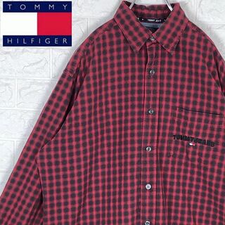 トミーヒルフィガー(TOMMY HILFIGER)のトミージーンズ フラッグタグ 長袖チェックシャツ 綿100％ 90s 刺繡ロゴ(シャツ)