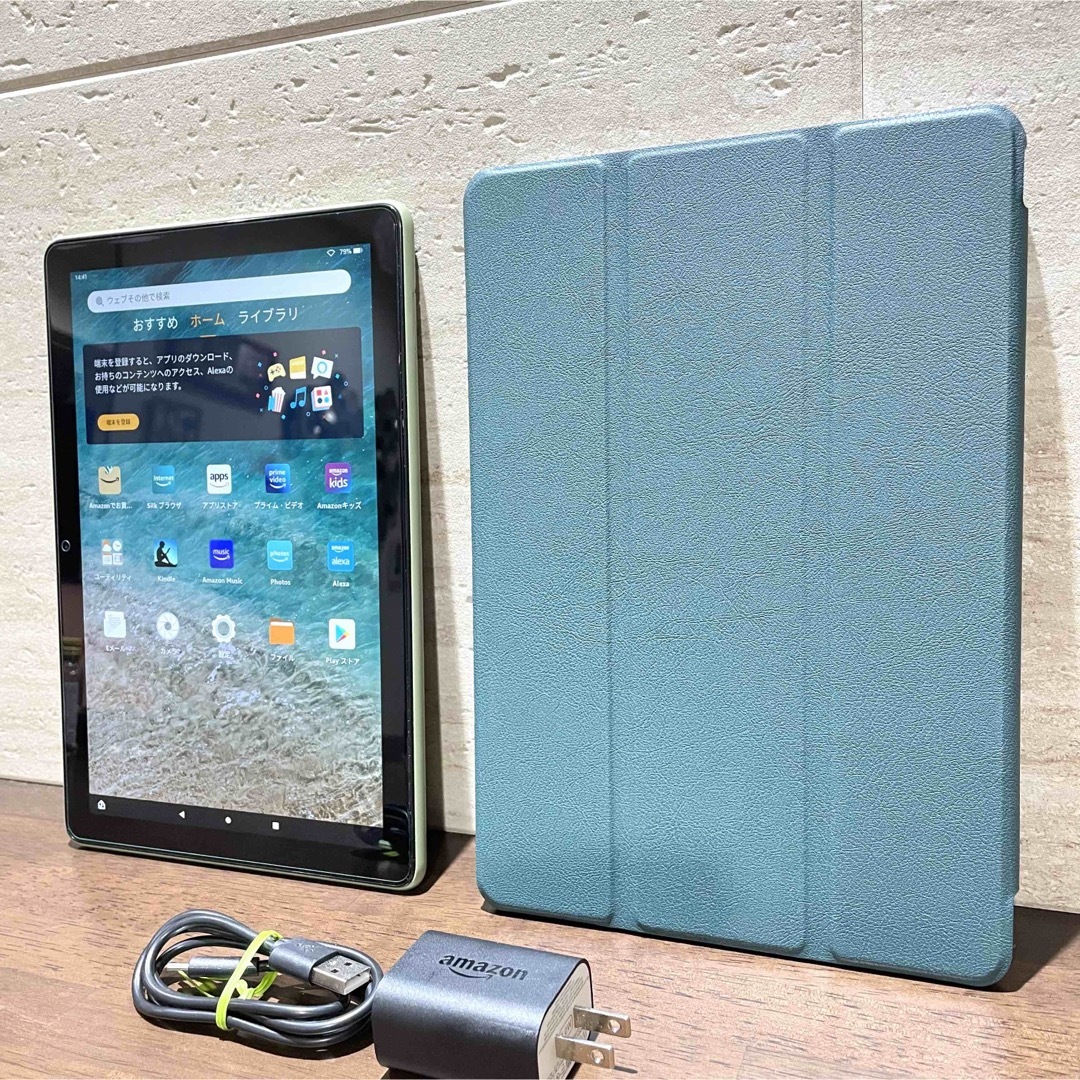 Amazon fire HD 10 第11世代 オリーブ 品 カバー付き 3