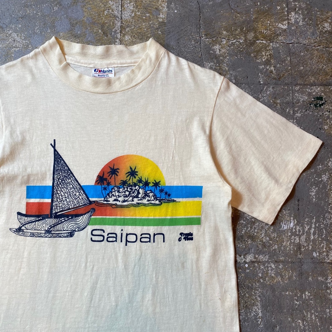 80s Hanes ヘインズ tシャツ USA製 イエロー サイパン サーフ