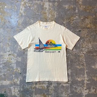 ヘインズ(Hanes)の80s Hanes ヘインズ tシャツ USA製 イエロー サイパン サーフ(Tシャツ/カットソー(半袖/袖なし))