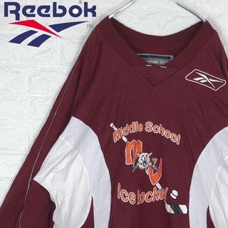 リーボック(Reebok)のリーボック 刺繡バックロゴ ビッグゲームシャツ アイスホッケー ゆるだぼカレッジ(Tシャツ/カットソー(七分/長袖))