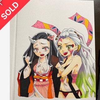 キメツノヤイバ(鬼滅の刃)の【完売】鬼滅の刃　ファンアート　手描きイラスト　ねづこ　堕姫　オリジナル　原画(アート/写真)