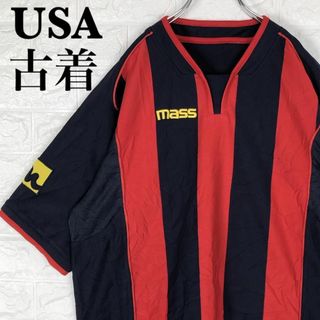 mass ストライプ ゲームシャツ 刺繡ワンポイントロゴ スポーツ ユニフォーム(Tシャツ/カットソー(半袖/袖なし))