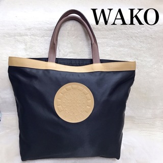 美品 WAKO 大容量 デカロゴ トートバッグ ナイロン レザー 肩がけ 黒(トートバッグ)
