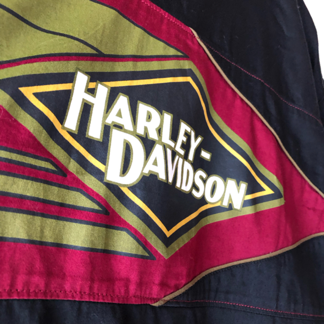 【良デザイン】90's Harley-Davidson ワークシャツ 刺繍ロゴ