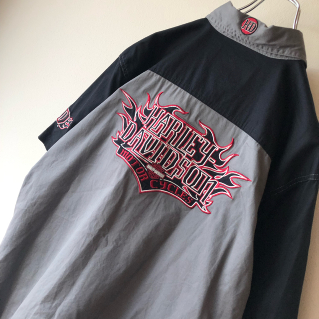 シャツ【トレンド】90's Harley-Davidson 刺繍ロゴ ワークシャツ