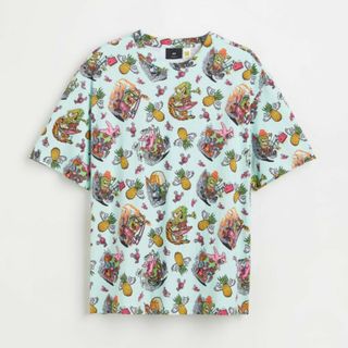 エイチアンドエム(H&M)のH&M スポンジボブ 総柄 Tシャツ ライムグリーン M(Tシャツ/カットソー(半袖/袖なし))