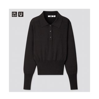 ユニクロ(UNIQLO)のUNIQLO U ニットポロシャツL  黒　長袖(ポロシャツ)