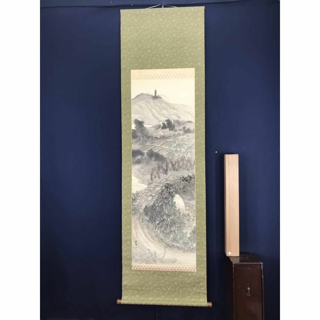 福井江亭/山水図/農作業図/掛軸☆宝船☆AB-613 福井江亭/山水図/農作業図/掛軸☆宝船☆AB-613