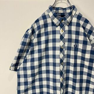 フレッドペリー(FRED PERRY)のフレッドペリー　ギンガムチェック　シャツ　ワンポイントロゴ　半袖　XL ネイビー(シャツ)