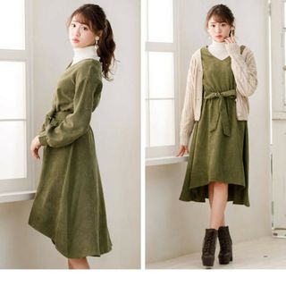 ユメテンボウ(夢展望)の【美品】両Vネックフィッシュテールウエストリボンロングワンピース(ロングワンピース/マキシワンピース)