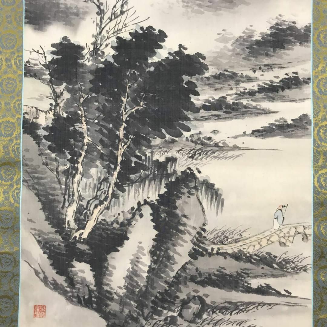 真作】井本竹雨/青山幽居図/山水人物図/掛軸☆宝船☆AB-619の 真作】井本竹雨/青山幽居図/山水人物図/掛軸☆宝船☆AB-619の