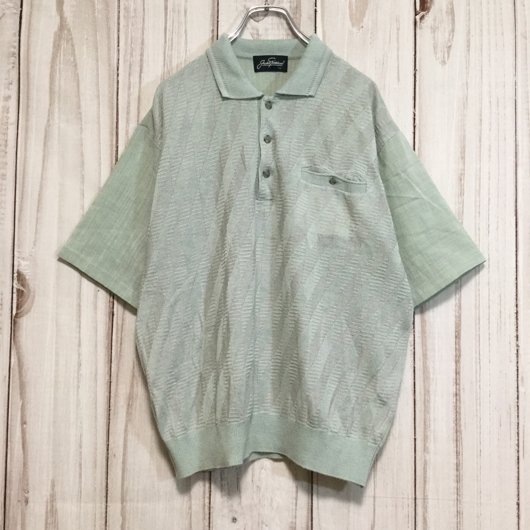昭和レトロ サマーニット 半袖ポロシャツ オーバーサイズ L 緑 感