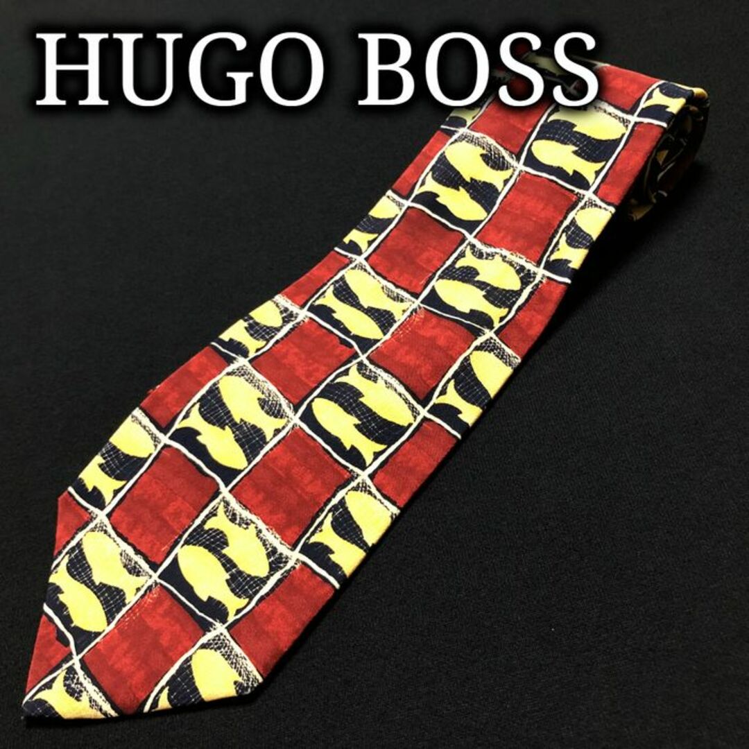 HUGO BOSS(ヒューゴボス)のヒューゴボス フィッシュパターン レッド＆イエロー ネクタイ A102-P12 メンズのファッション小物(ネクタイ)の商品写真