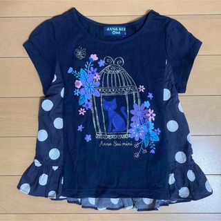 アナスイミニ(ANNA SUI mini)の【着1回】ANNASUIアナスイミニ花ネコかごドットフリルプリントTシャツ100(Tシャツ/カットソー)