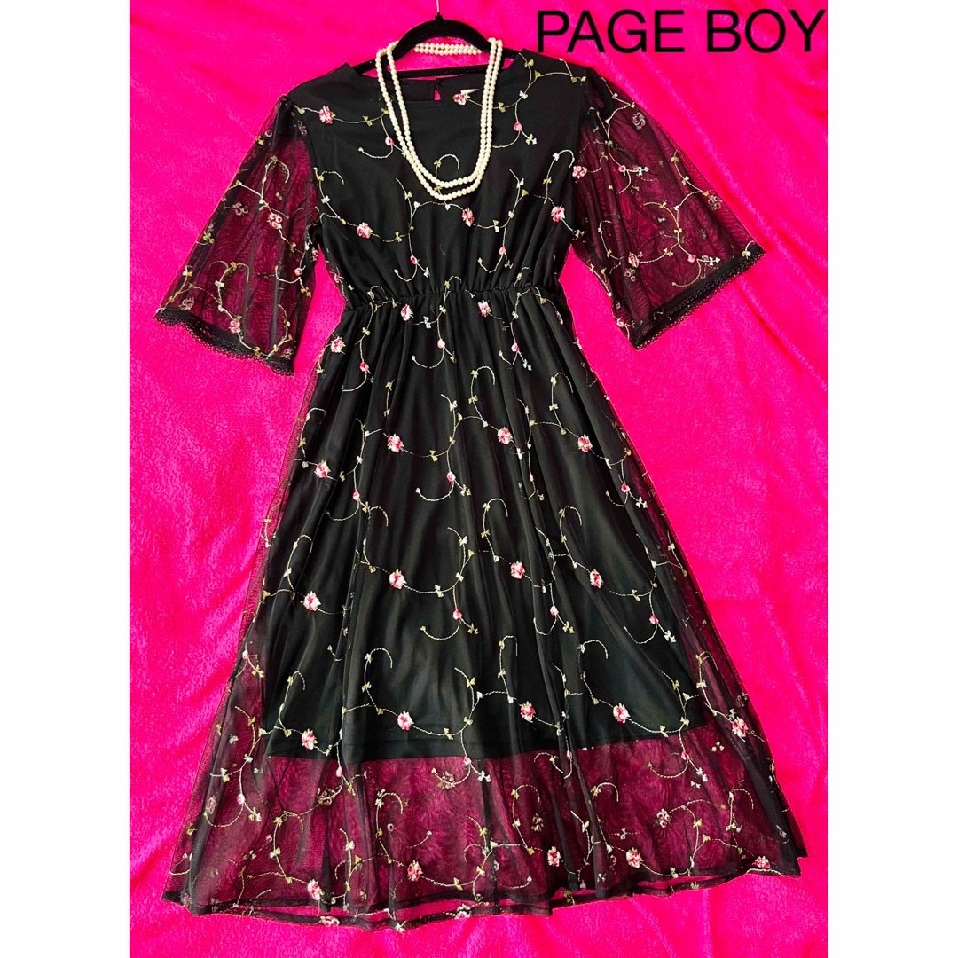 PAGEBOY(ページボーイ)のPAGE BOY ページボーイ 花柄刺繍入りチュールワンピース レディースのワンピース(ロングワンピース/マキシワンピース)の商品写真