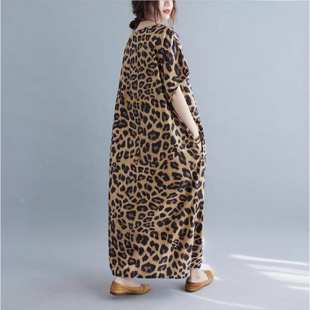 大きいサイズ レディース ヒョウ柄 ワンピース ロング 春夏 秋 新品 半袖