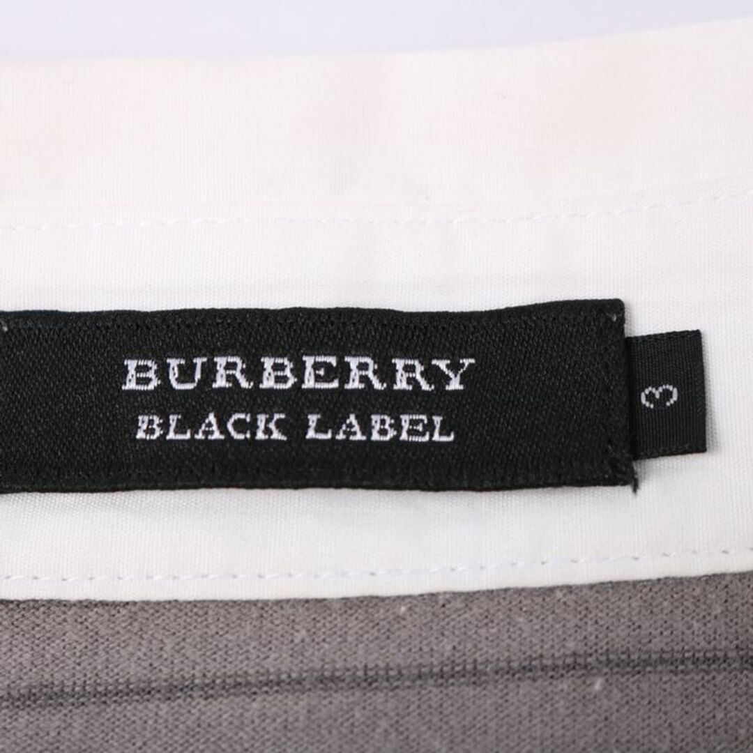 BURBERRY(バーバリー)のバーバリーブラックレーベル ポロシャツ 半袖 スキッパー ボーダー 胸ロゴ トップス コットン100% 日本製 メンズ 3サイズ グレー BURBERRY メンズのトップス(ポロシャツ)の商品写真