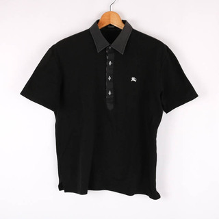 バーバリーブラックレーベル(BURBERRY BLACK LABEL)のバーバリーブラックレーベル ポロシャツ 半袖 無地 黒 トップス コットン100% 日本製 メンズ 3サイズ ブラック BURBERRY BLACK LABEL(ポロシャツ)