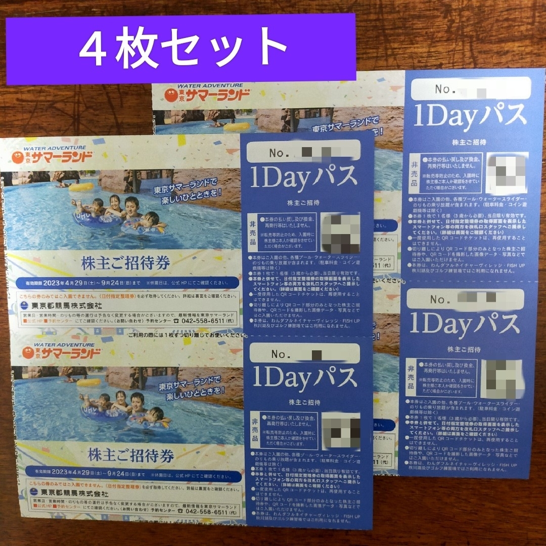 4枚】 東京サマーランド株主優待券 1DAYパス フリーパスの通販 by こ