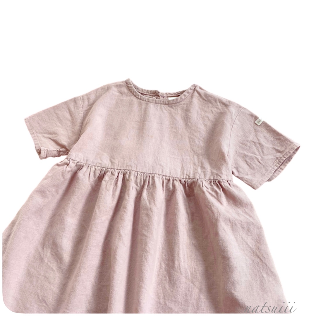 tete a tete(テータテート)のtete a tete テータテート . バックボタン リネン ワンピース キッズ/ベビー/マタニティのベビー服(~85cm)(ワンピース)の商品写真