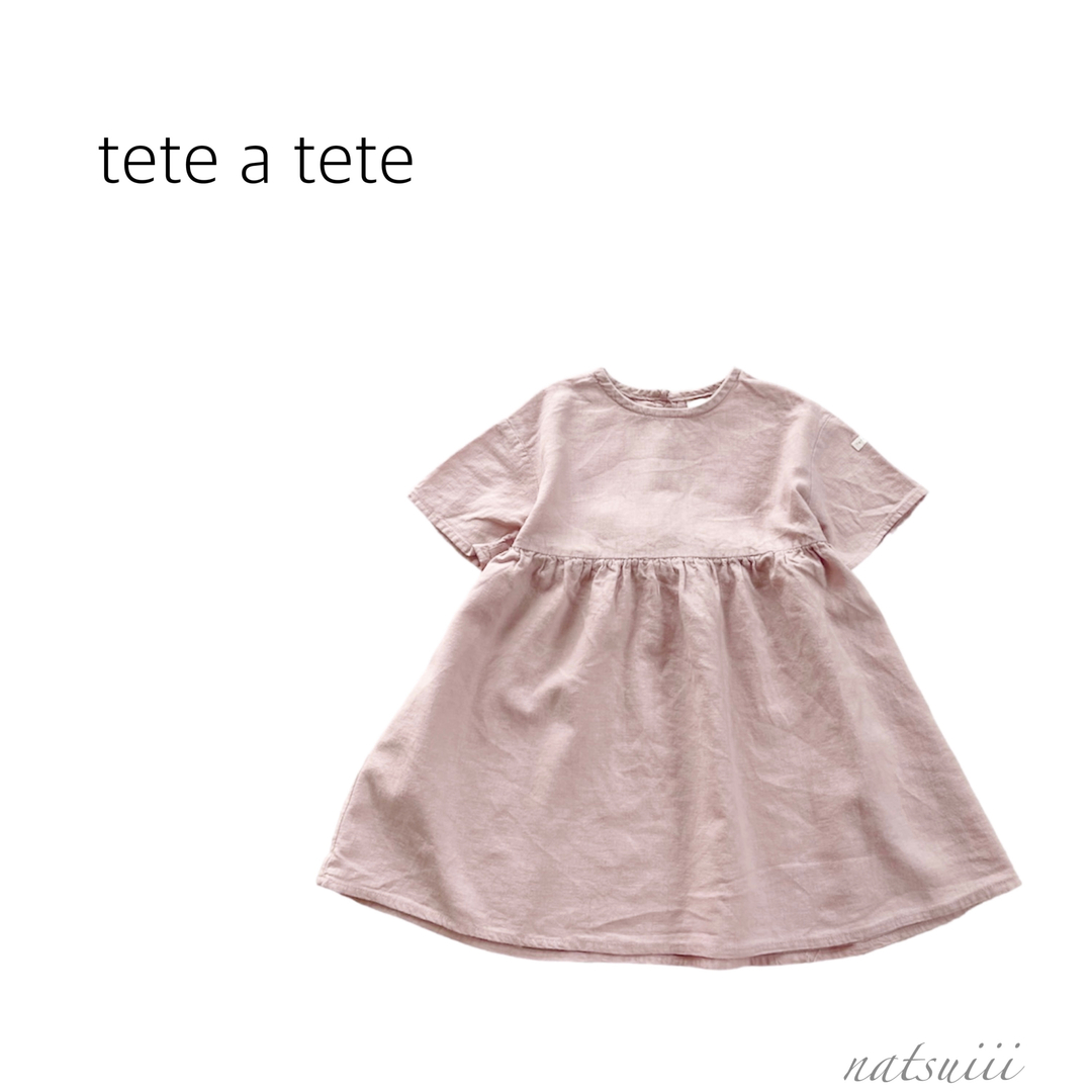 tete a tete(テータテート)のtete a tete テータテート . バックボタン リネン ワンピース キッズ/ベビー/マタニティのベビー服(~85cm)(ワンピース)の商品写真