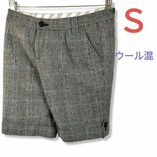 ライトオン(Right-on)のグレンチェック柄ウール混ショートパンツ★レディースSグレー系洗える(ショートパンツ)