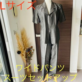 ワイドパンツ スーツセット☆ 半袖ジャケット ダークブラウン(スーツ)